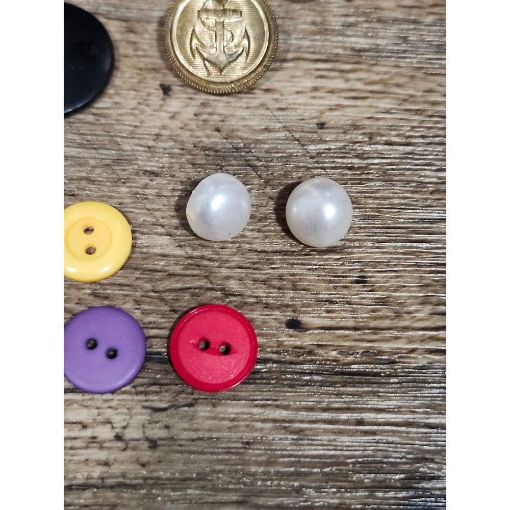 Vintage Le Bouton Sewing Button Lot Aqua Blue Gold White Mixed Assortment Spool